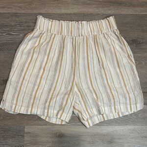 Wonderly Women's Striped Shorts‎ Beige Gold Elastic Waist Casual Summer Size S